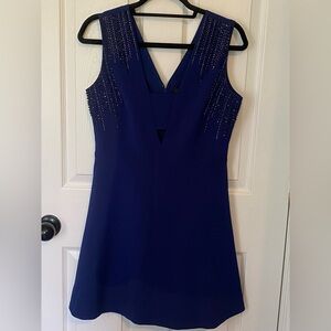 NWT Dynamite Royal Blue Women’s Sleeveless Dress Deep V Neck W Sequins Top Sz M